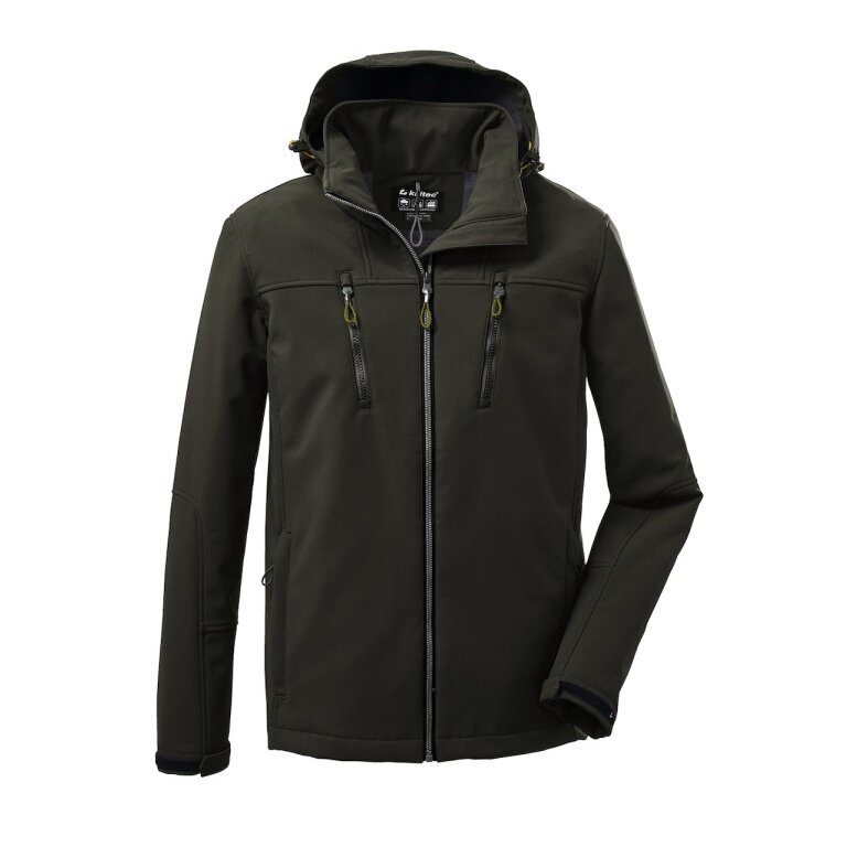 Killtec softshell jacket with detachable hood (fleece lining, water-repellent) dark green men's