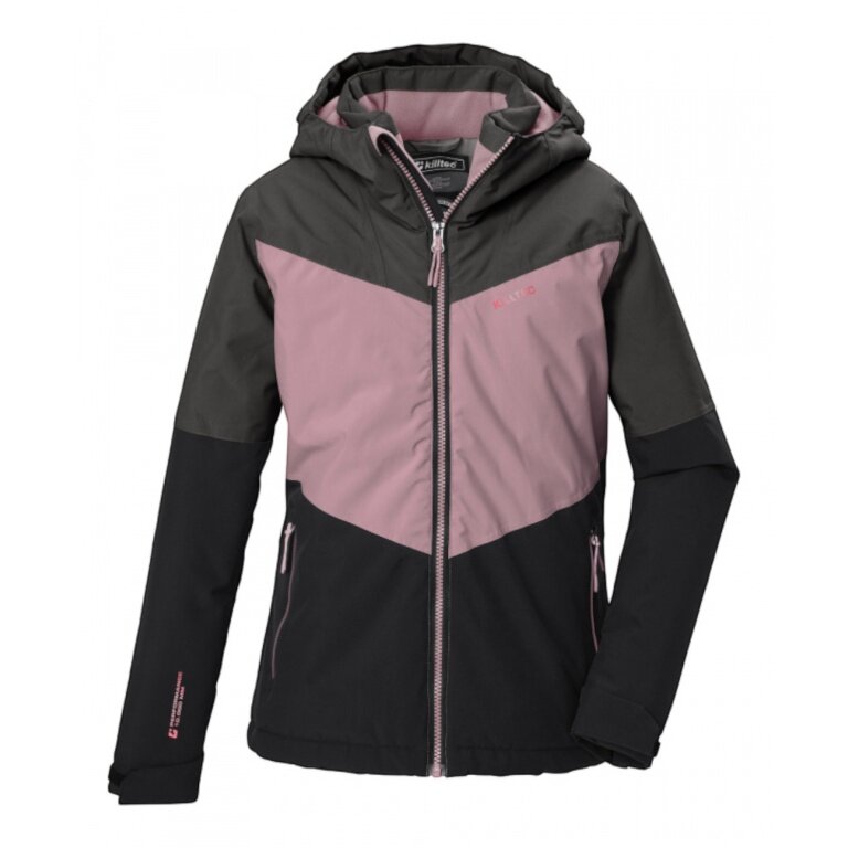 Killtec Functional Jacket KOW 156 (with hood, windproof, waterproof) dark grey/pink girls