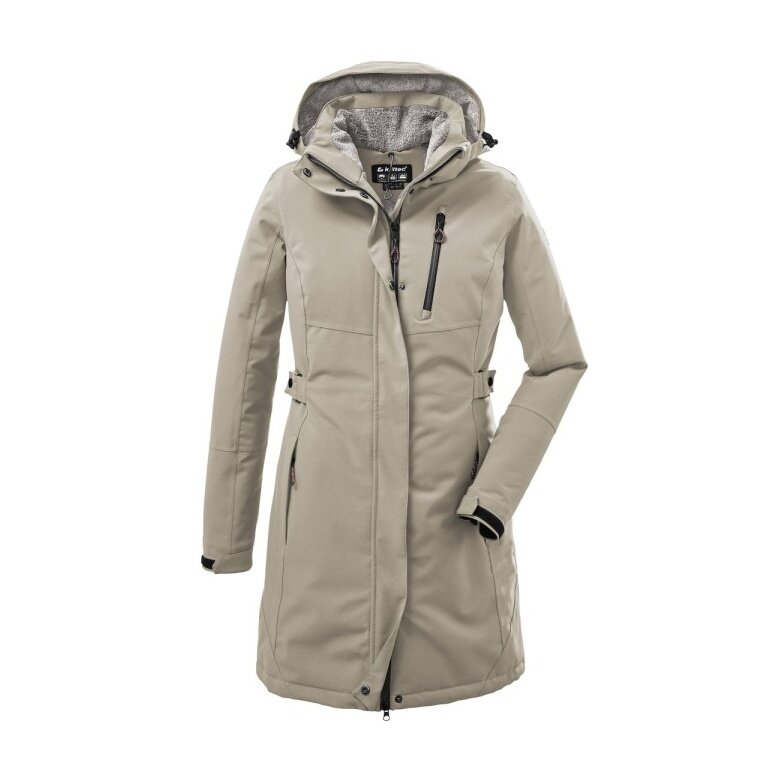 Killtec winter coat with detachable hood (waterproof and windproof, parka) light taupe ladies
