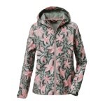 Killtec Softshell Jacket KOS 154 (with hood, windproof, water-repellent) natural green/pink girls