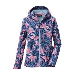 Killtec Softshell Jacket KOS 154 (with hood, windproof, water-repellent) storm blue/pink girls
