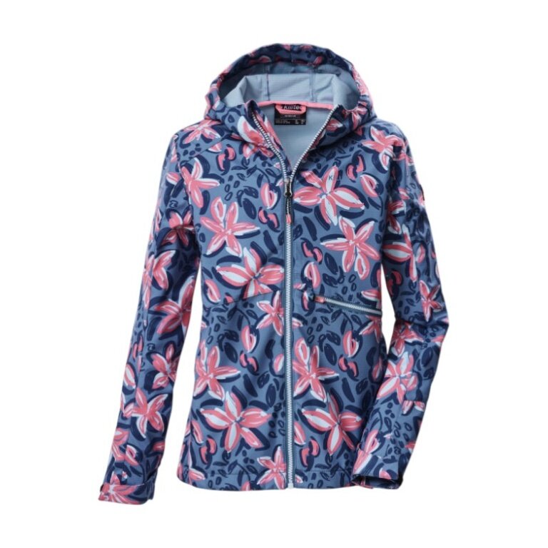 Killtec Softshell Jacket KOS 154 (with hood, windproof, water-repellent) storm blue/pink girls