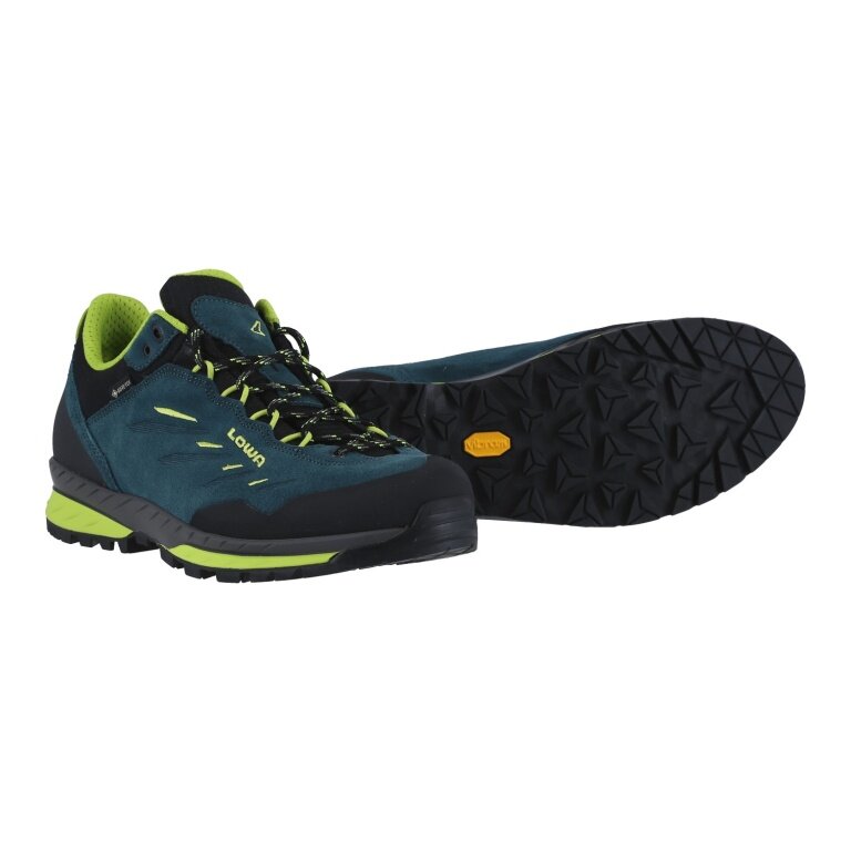 Lowa Delago Low GTX Hiking Shoes (Trekking, Suede, Waterproof) 2025 Petrol Blue/Lime Green Men's