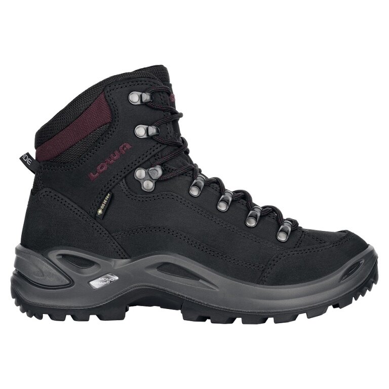 Lowa Hiking Boots Renegade Mid GTX (All-Terrain, Nubuck Leather, waterproof) black/bordeaux Women