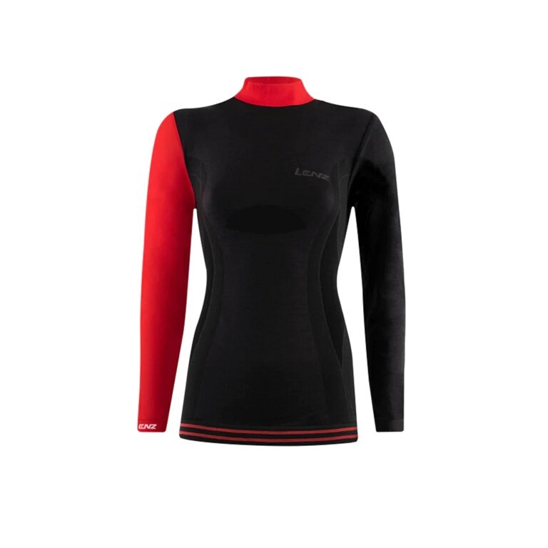 Lenz Functional Underwear Long Sleeve Shirt Merino 6.0 Stand-up Collar Black/Red Women