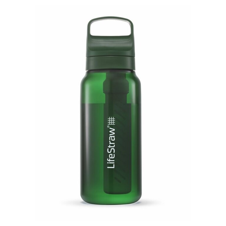 LifeStraw Go Series Water Bottle with Water Filter, Silicone Mouthpiece Cap, BPA Free Green - 1 Litre