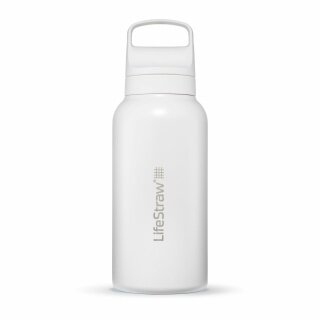 LifeStraw Go Series Stainless Steel Water Bottle with Water Filter, Lid with Silicone Mouthpiece BPA Free White - 1 Litre