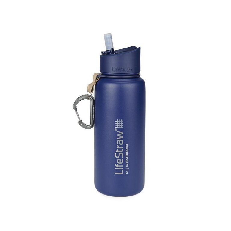 LifeStraw Water Bottle Go Stainless Steel with Water Filter, Lid with Silicone Mouthpiece, Dark Blue - 650 ml