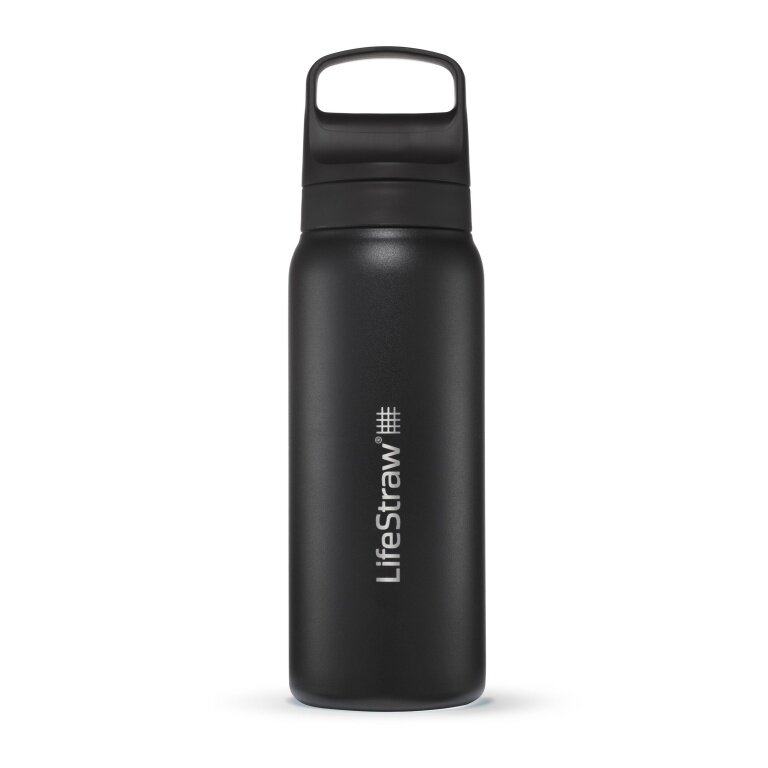 LifeStraw Go Series Stainless Steel Water Bottle with Water Filter, Closure with Silicone Mouthpiece BPA free black - 700 ml