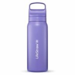 LifeStraw Go Series Stainless Steel Water Bottle with Water Filter, Closure with Silicone Mouthpiece BPA Free Purple - 700 ml