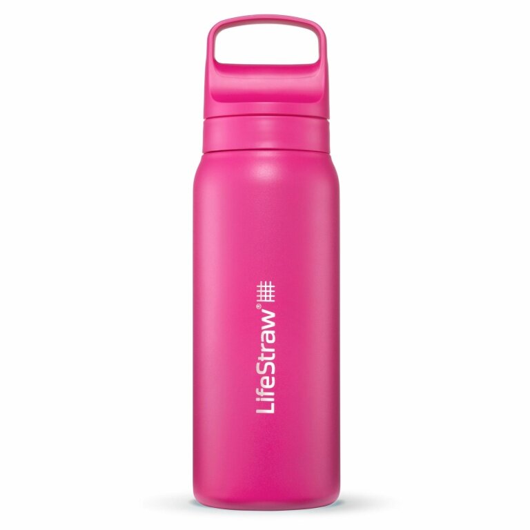 LifeStraw Go Series Stainless Steel Water Bottle with Water Filter, Closure with Silicone Mouthpiece BPA Free Pink - 700 ml
