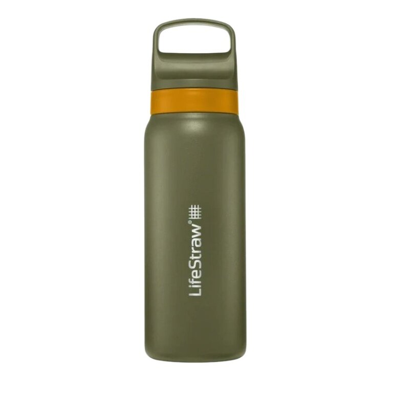 LifeStraw Go Series Stainless Steel Water Bottle with Water Filter, Lid with Silicone Mouthpiece BPA free timber green - 700 ml