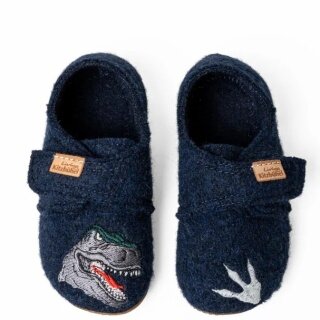 Living Kitzbühel Slippers Velcro Shoe T-Rex (Pure Wool) Night Blue Boys (31-35)