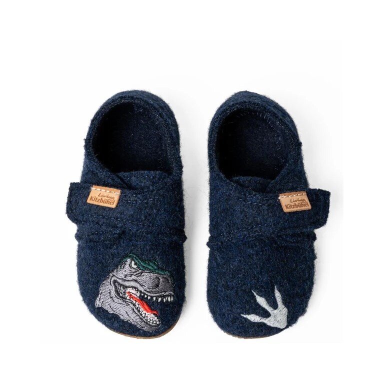 Living Kitzbühel Slippers Velcro Shoe T-Rex (Pure Wool) Night Blue Boys (31-35)