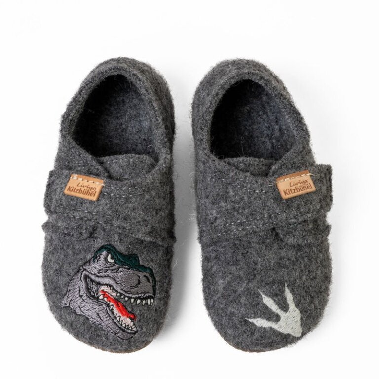 Living Kitzbühel slippers Velcro shoe T-Rex (pure wool) grey boys (size 31-35)