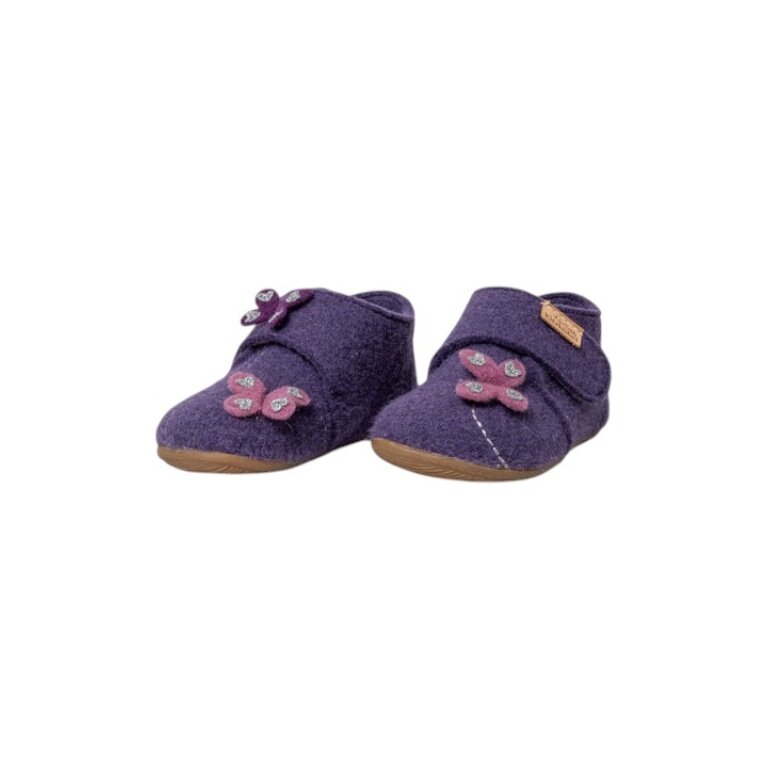 Living Kitzbühel slippers Velcro shoe Sissi butterfly (wool) solid colour purple magic girls (27-30)