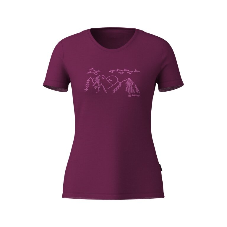 Löffler Hiking/Leisure T-shirt Print Shirt Sunset Merino-Tencel Burgundy Ladies