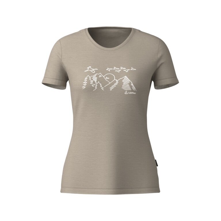 Löffler Hiking/Recreation T-shirt Print Shirt Sunset Merino-Tencel Beige Ladies