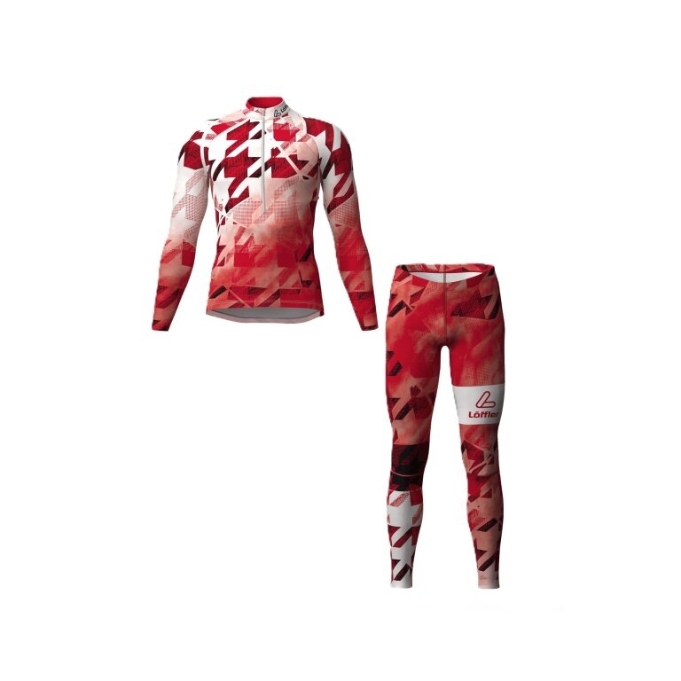 Löffler Functional Underwear Set Racesuit WorldCup 25 (Long Sleeve Shirt and Long Trousers) Red/White Men