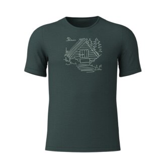Löffler Hiking/Recreation T-shirt Print Shirt Cottage Merino-Tencel Forest Green Men's