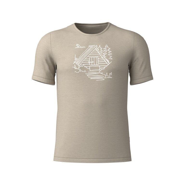 Löffler Hiking/Leisure T-shirt Print Shirt Cottage Merino-Tencel beige Men's