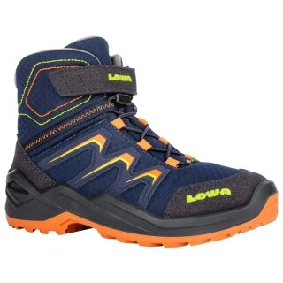 Lowa Winter Shoes Maddox Warm Mid GTX (Textile/Synthetic, waterproof) 2025 navy blue/orange children