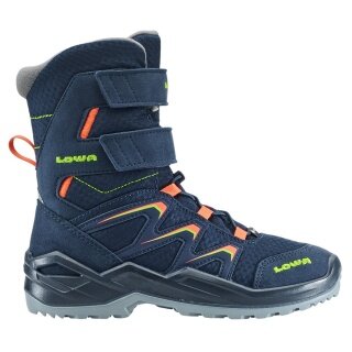 Lowa Winter Boots Maddox Warm High GTX (Textile/Synthetic, waterproof) 2025 navy blue/orange children