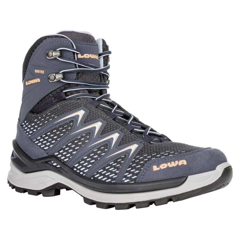 Lowa Hiking Travel Shoes Innox Pro Mid GTX (All-Terrain, Synthetic/Textile, Waterproof) 2025 Steel Blue/Salmon Ladies