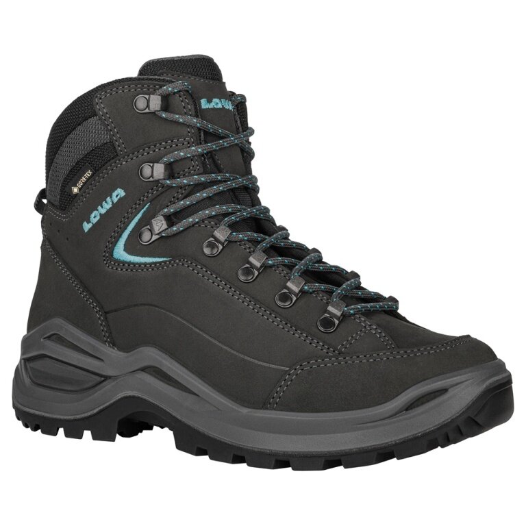 Lowa Renegade Evo Mid GTX Walking Shoes (All-Terrain, Nubuck Leather, Waterproof) 2025 Asphalt Grey/Turquoise Ladies