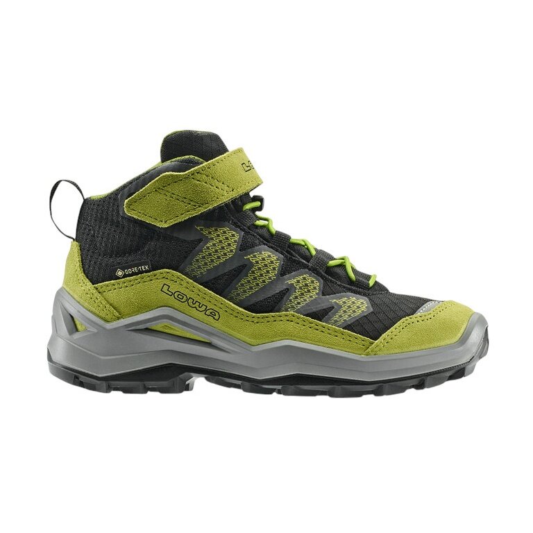 Lowa Maddox Pro Mid GTX Velcro Junior Hiking Shoes (Textile/Suede, Velcro Fastening, Waterproof) black/lime Children