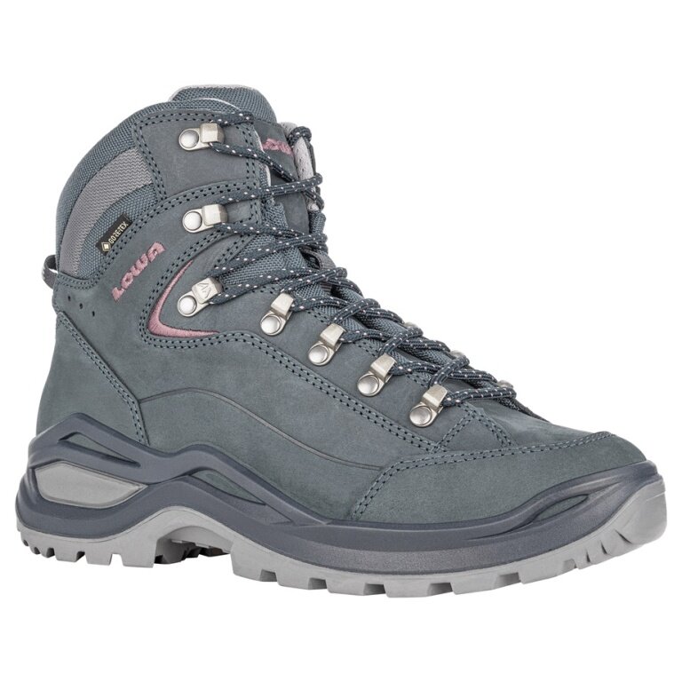 Lowa Hiking Shoes Renegade Evo Mid GTX (All-Terrain, Nubuck Leather, Waterproof) Steel Blue/Pink Ladies