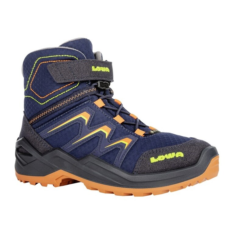 Lowa Winter Shoes Maddox Warm Mid GTX (Textile/Synthetic, waterproof) 2024 navy blue/orange toddlers