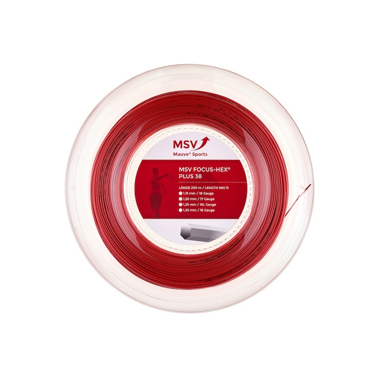 MSV Tennis String Focus Hex Plus 38 (Durability+Spin) Red 200m Roll
