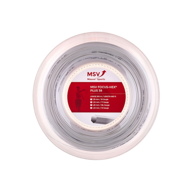 MSV Tennis String Focus Hex Plus 38 (Durability+Spin) white 200m roll