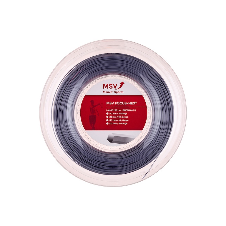 MSV Tennis String Focus Hex (Durability+Spin) silver 200m roll