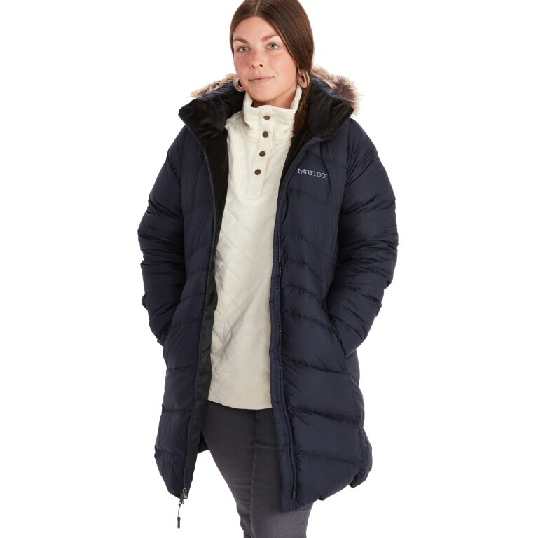 Marmot Winter Coat Montreal (Down filling, fleece lining, robust, water-repellent) navy blue ladies