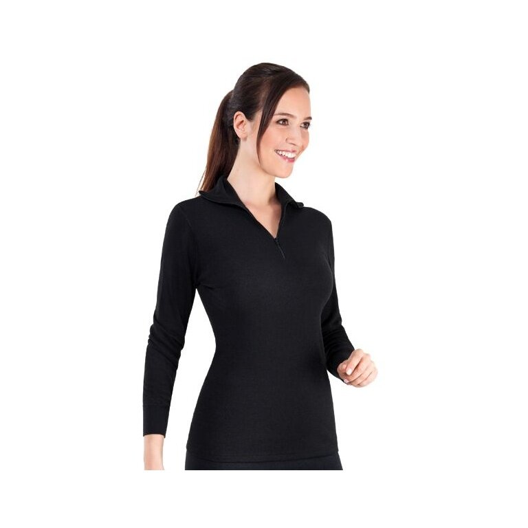 Medima long-sleeve top with half-zip (20% angora sport) black ladies (size S-L)