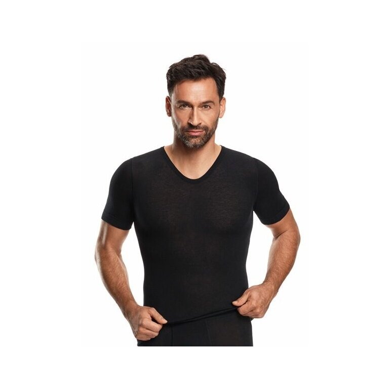 Medima Underwear T-shirt V-neck (Cashmere/Silk) Short Sleeve Black Men (Size XL-XXL)
