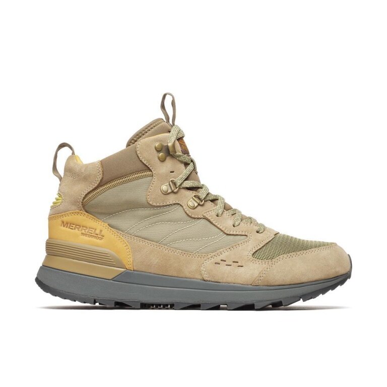 Merrell Everyday Travel Shoes Alpine 83 SNKR Recraft MID WP (Suede/Mesh, waterproof) olive green/brown men's