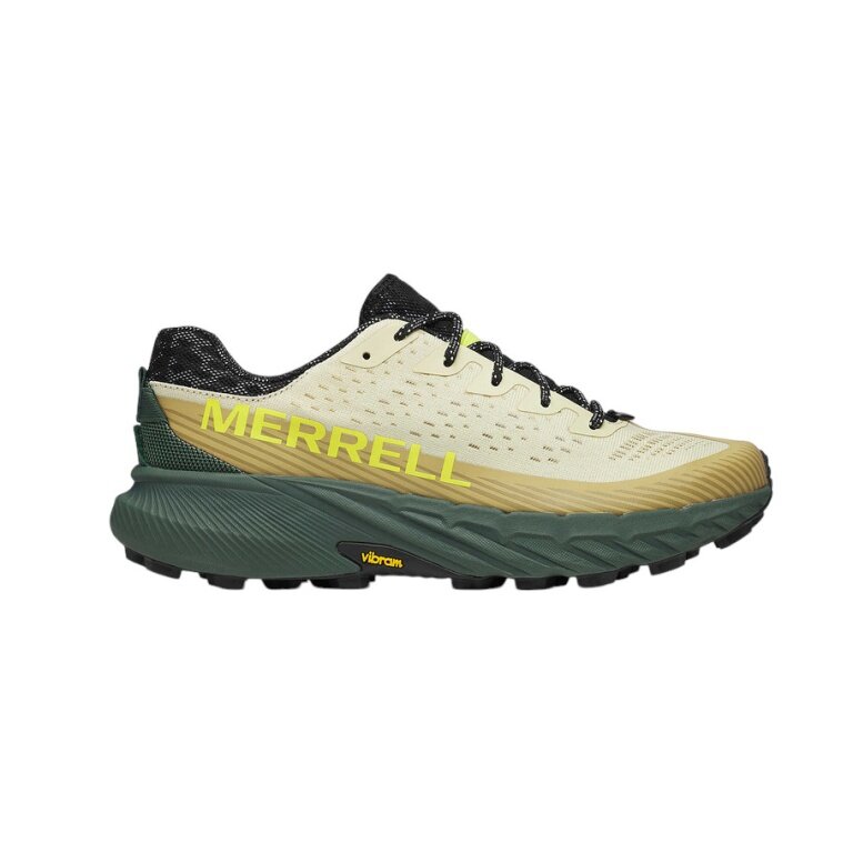 Merrell Trail Running Shoes Agility Peak 5 (comfortable fit, Rock Plate) green/beige men's