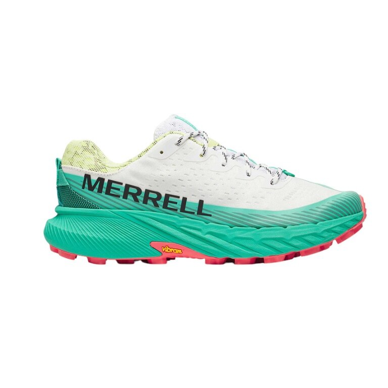 Merrell Trail Running Shoes Agility Peak 5 (comfortable fit, Rock Plate) white/turquoise men's