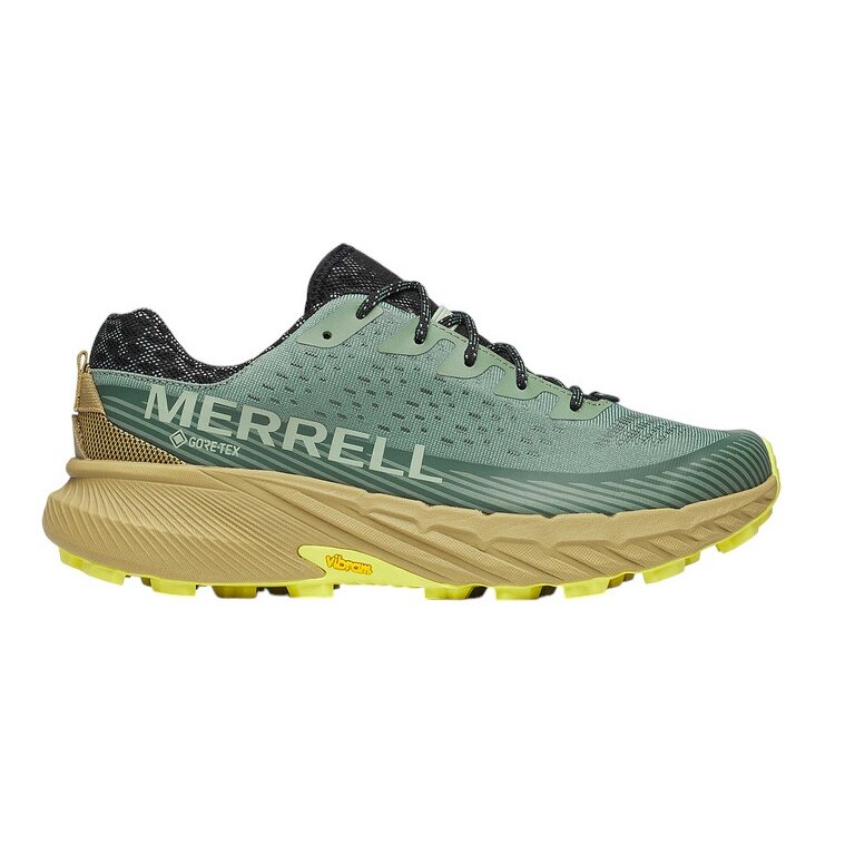 Merrell Trail Running Shoes Agility Peak 5 GTX (waterproof, Rock Plate) teal green/beige men's