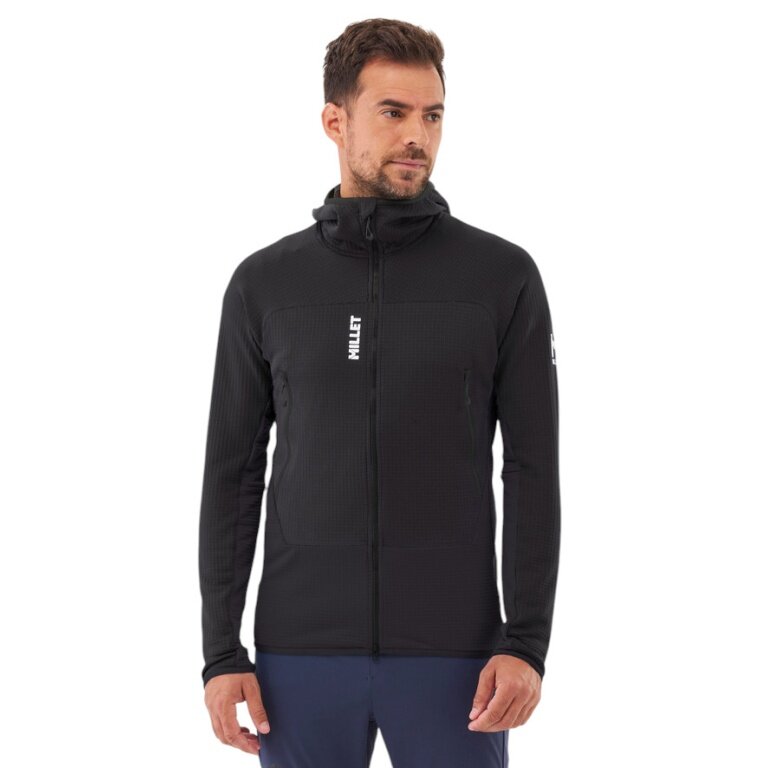 Millet Fleece Jacket Fusion Grid Hoodie (Polartec, breathable) black men's