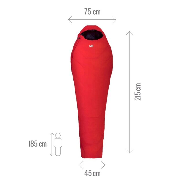Millet Sleeping Bag Baikal 1500 Reg (3-season sleeping bag, Right) - Zip opening on the right - red