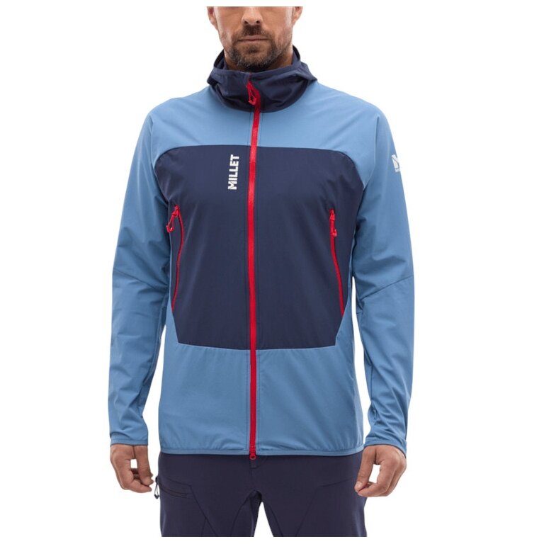 Millet Softshell Jacket Fusion XCS Hoodie (windproof, maximum freedom of movement) light blue/sapphire men's