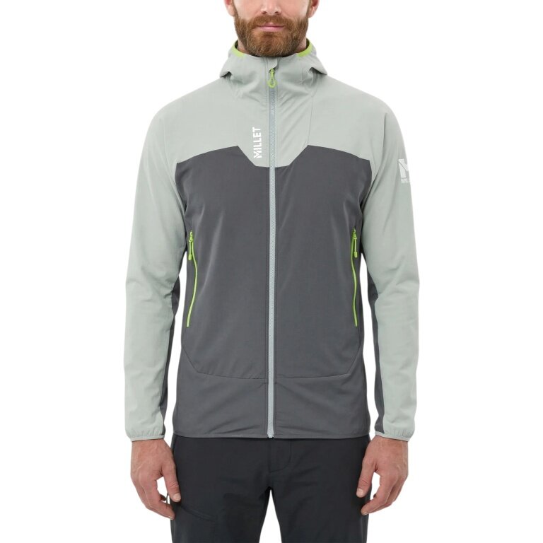 Millet Softshell Jacket Kamet XCS Light Hoodie (breathable, optimal freedom of movement) light green/grey men's