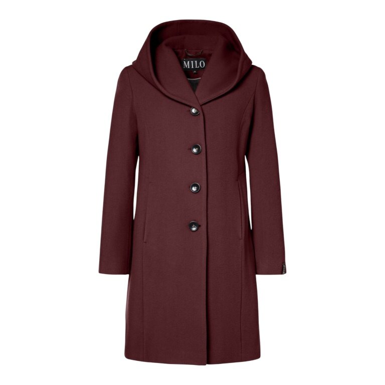 Milo Bella Winter Coat (Wool Blend, with Hood) 2026 Garnet Red Ladies