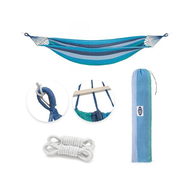 Nils Camp Hammock NC9004 (Canvas, durable, easy to hang, with wooden stick) blue 210x150cm
