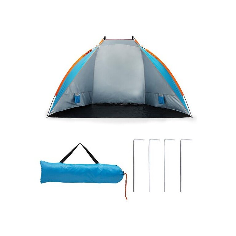 Nils Camp Beach Shelter NC8030 (UV Protection, Waterproof Floor) for the Family Blue/Orange - 120x260x120cm