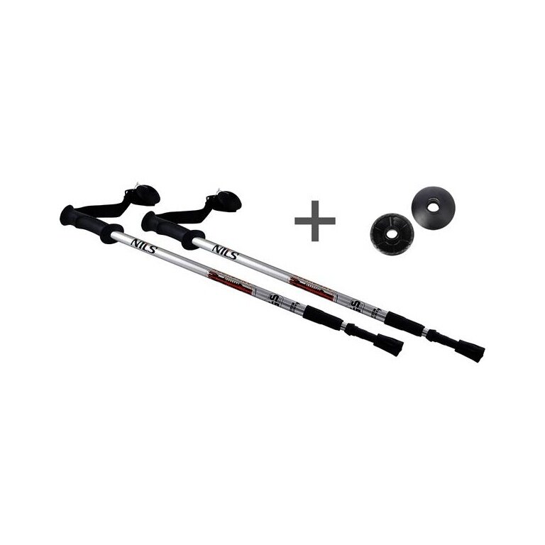 Nils Camp Trekking Poles TK631 (Hiking Poles, Rubber Tips, Adjustable Height) - 2 Pieces